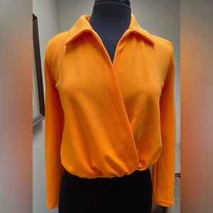 Zara Orange Wrap Blouse with Notched Collar